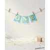 One Yazılı Mavi Renk Gold Yaldızlı Banner Süsleme 1 Yaş Doğum Günü Süslemesi