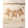 One Yazılı Kraft Renk Beyaz Yazılı Banner Süsleme 1 Yaş Doğum Günü Süslemesi