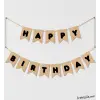 Kraft Renk Siyah Yazılı Happy Birthday Banner Süsleme Kraft Doğum Günü Yazısı