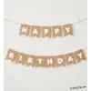 Kraft Renk Beyaz Yazılı Happy Birthday Banner Süsleme Kraft Doğum Günü Yazısı