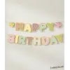 Makaron Renk Tema Çiçekli Doğum Günü Partisi Happy Birthday Banner Yazı 210 cm Çiçekli Yazı