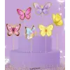 Kelebek Konsept Pasta Cupcake Büyük Boy Süsleme Kürdanı 6 Adet Kelebek Tema Parti Süsü