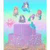Deniz Kızı Konsept Pasta Cupcake Büyük Boy Süsleme Kürdanı 6 Adet Deniz Kızı Tema Parti Süsü