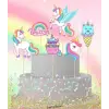 Unicorn Konsept Pasta Cupcake Büyük Boy Süsleme Kürdanı 6 Adet Unicorn Tema Parti Süsü