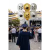Mezuniyet Kep Baskılı Metalik Balon Beyaz-Gümüş-Gold Renk 10 Adet