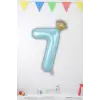 7 Yaş Doğum Günü Kral Taçlı Mavi Renk Rakam Folyo Balon 7 Rakamı Folyo Balon Seti