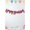 Happy Birthday Yazılı Kaligrafi Banner Yazısı Kırmızı Renk Doğum Günü Partisi 110 cm