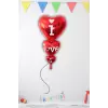 Kırmızı Renk 3 lü Birleşik Folyo Helyum I love U Balon Sevgililer Günü Sürpriz Balon