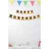 Kraft Renk Siyah Yazılı Happy Birthday Banner Süsleme Kraft Doğum Günü Yazısı