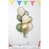 Krom Gold Küf Yeşil Pastel Beyaz Lateks Balon Buketi 9 Adet Küf Yeşilli Balon Seti Aynalı Balon