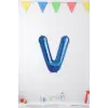 V Harf Mavi Renk Folyo Balon 40 Cm