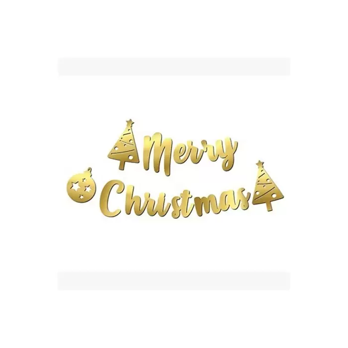 Yılbaşı Konsept Merry Christmas Kaligrafi Banner Gold Renk