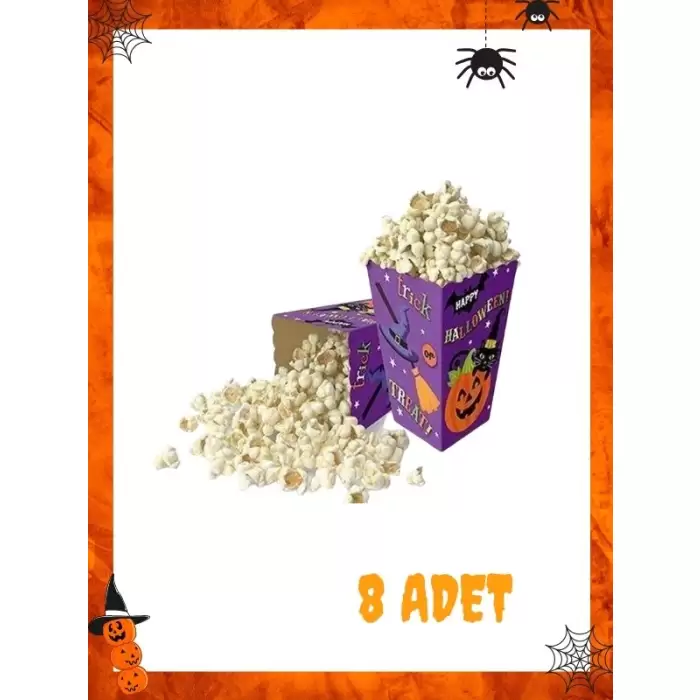 Cadılar Bayramı Happy Halloween Desenli Popcorn Mısır Kutusu 8li Cadılar Bayramı Süsleme