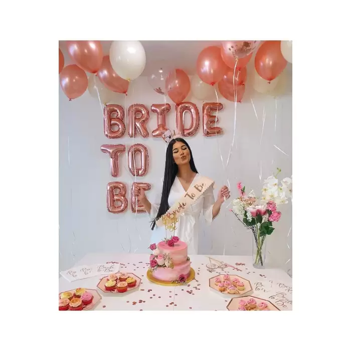 Bride To Be Yazılı Rose Gold Renk Folyo Harf Balon 36 cm Bekarlığa Veda Partisi Rose Süsleme