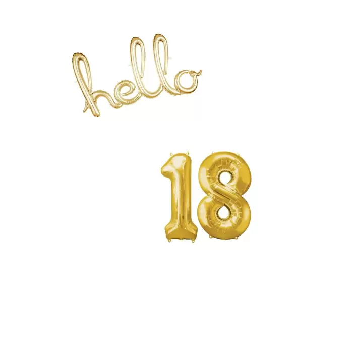 18 Yaş Doğum Günü Partisi Hello 18 Yazılı Balon Gümüş Renk Konsepti 18 Yaş Parti Süslemesi