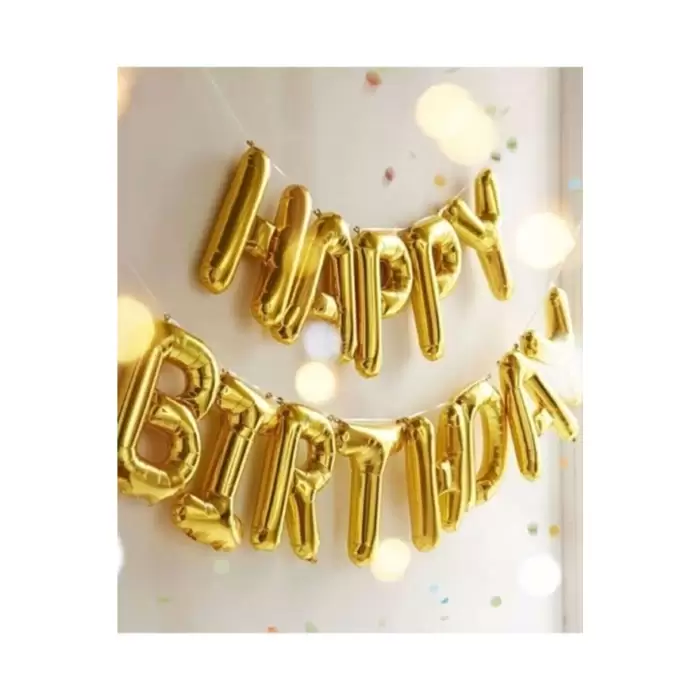 Gold Renk Happy Bırthday Yazılı Folyo Harfli Balon Seti 36 Cm Altın Rengi Konsept Süsleme