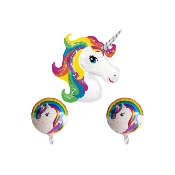 Unicorn Konsept Doğum Günü Partisi 3 lü Folyo Helyum Balon Seti Unicorn Süsleme