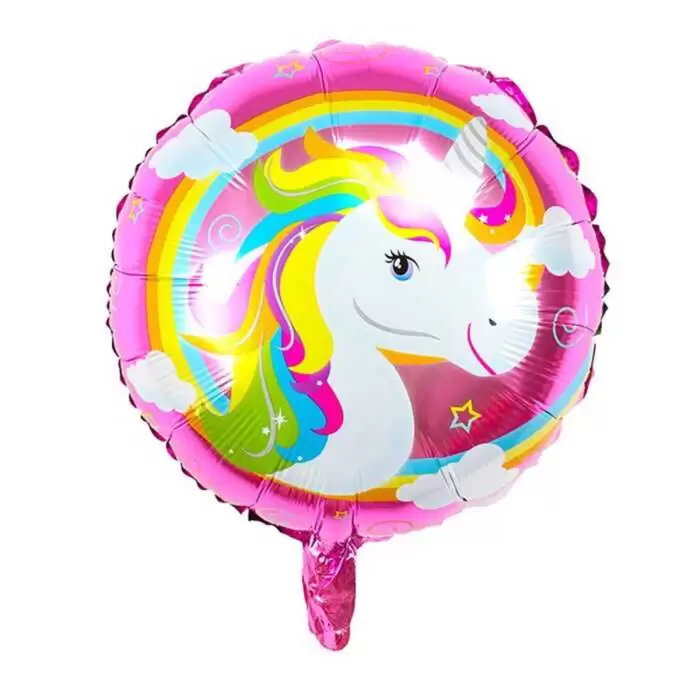 Unicorn Konsrpt Doğum Günü Yuvarlak Folyo Helyum Balon 18 Unicorn Tema Balon Süslemesi