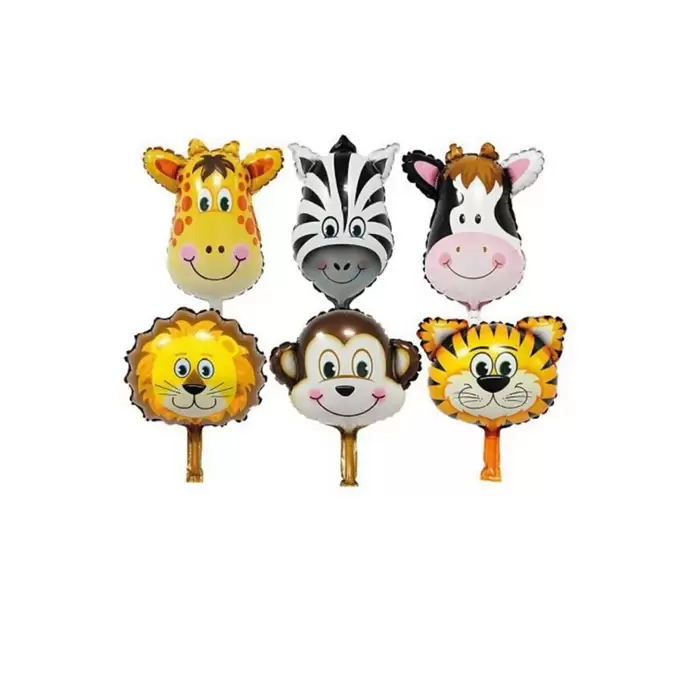 Safari Konsept Doğum Günü 6 lı Mini Hayvan Figür Set Folyo Balon 35 CM Safari Doğum Günü