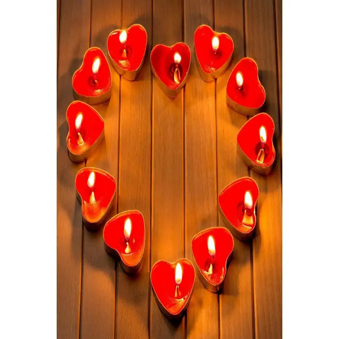 Kırmızı Renk Kalp Tealight Dekor Mum 10 lu Sevgililer Günü Romantik Organizasyon Süslemesi