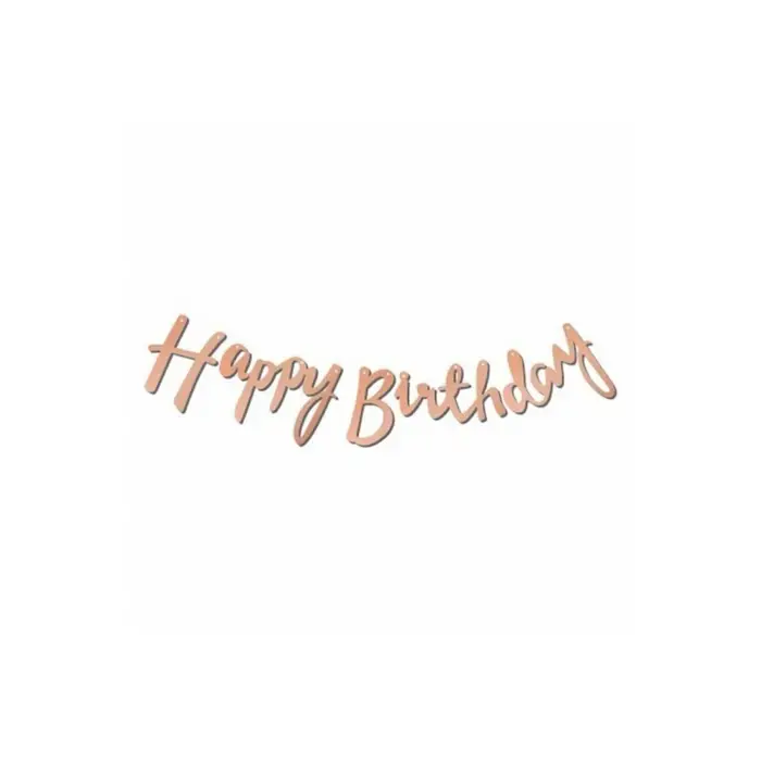 Happy Birthday Yazılı Kaligrafi Banner Yazısı Rose Gold Renk Doğum Günü Partisi 110 cm