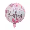 Kelebek Desenli Happy Birthday Folyo Helyum Balon 18 Kelebek Konsept Parti Balonu