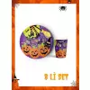 Happy Halloween Desenli Karton Tabak Bardak 8li Set Cadılar Bayramı Partisi Tabağı