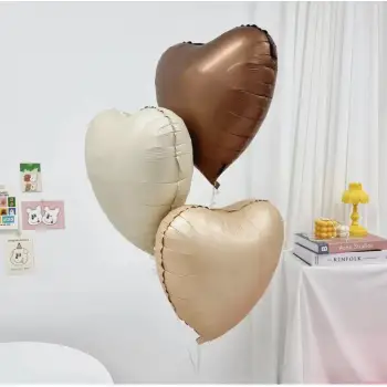 Kahverengi Krem Tonları Folyo Helyum Kalp Balon Seti 3 Adet Retro Soft Tonlar Parti Süslemesi
