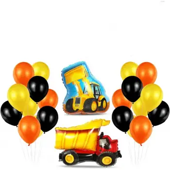 İnşaat Konsept Doğum Partisi Folyo Helyum Balon Seti İnşaat Tema Balon Süslemesi