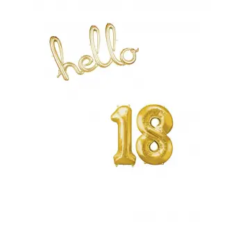 18 Yaş Doğum Günü Partisi Hello 18 Yazılı Balon Gümüş Renk Konsepti 18 Yaş Parti Süslemesi