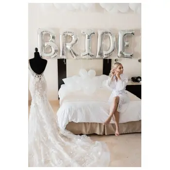 BRİDE Yazılı Gümüş Renk Konsept Folyo Balon Seti 76 Cm Bekarlığa Veda Partisi Balon Süsleme