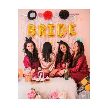 BRİDE Yazılı Gold Renk Konsept Folyo Balon Seti 36 Cm Bekarlığa Veda Partisi Balon Süsleme