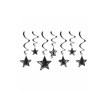 3D Görünümlü Tavandan Sarkıt Siyah Renkli Yıldız Süs 10lu Parti Süslemesi