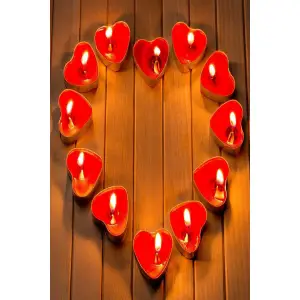 Kırmızı Renk Kalp Tealight Dekor Mum 10 lu Sevgililer Günü Romantik Organizasyon Süslemesi