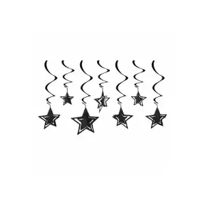 3D Görünümlü Tavandan Sarkıt Siyah Renkli Yıldız Süs 10lu Parti Süslemesi