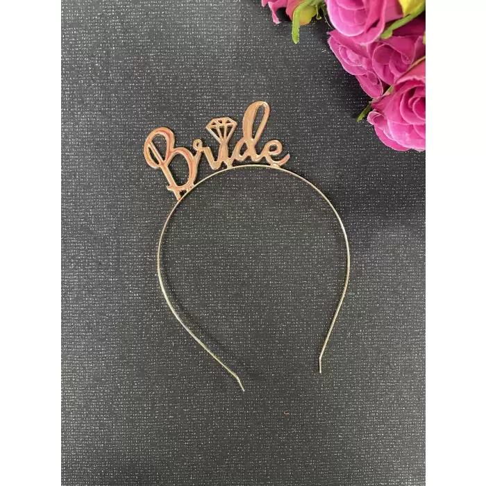 Bride Yazılı Rose Gold Renk Konsept Metal Gelin Tacı Bekarlığa Veda Partisi Kutlama Tacı