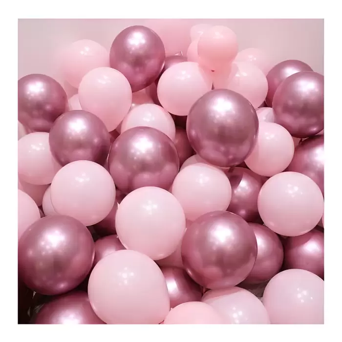 Krom Pembe Balon ve Pastel Pembe Balon Seti 20 Adet Pembe Konsept Balon Süslemesi