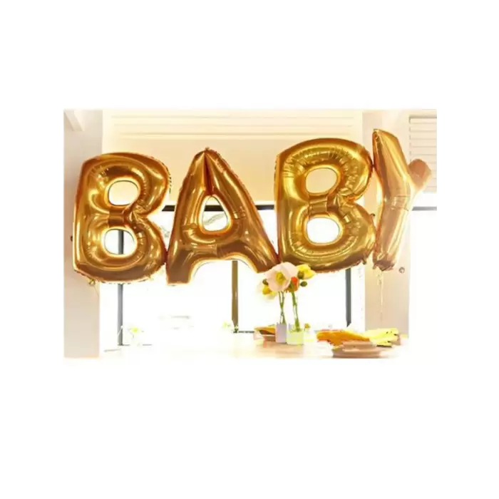 Baby Yazılı Gold Renk Folyo Helyum Balon Seti 34 76 Cm Cinsiyet Partisi ve Yeni Doğum Balon Süsleme