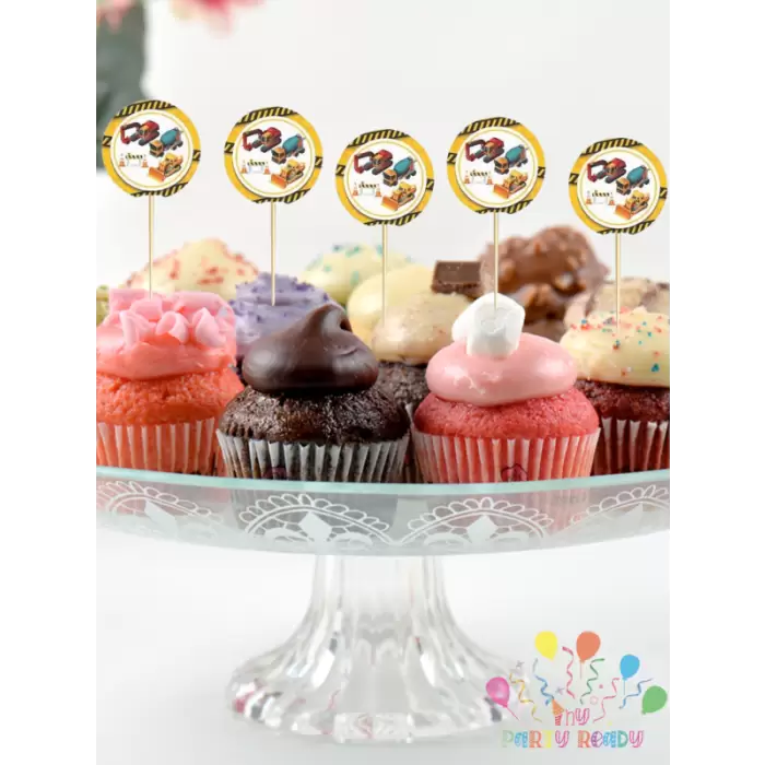 İnşaat Konsept Doğum Günü Partisi Pasta Cupcake Kürdanı 10 lu İnşaat Tema Süsleme