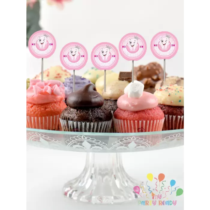 Kız Bebek Diş Partisi Konsept Süsleme Pasta Cupcake Kürdanı 10lu Diş Buğdayı Süsleme