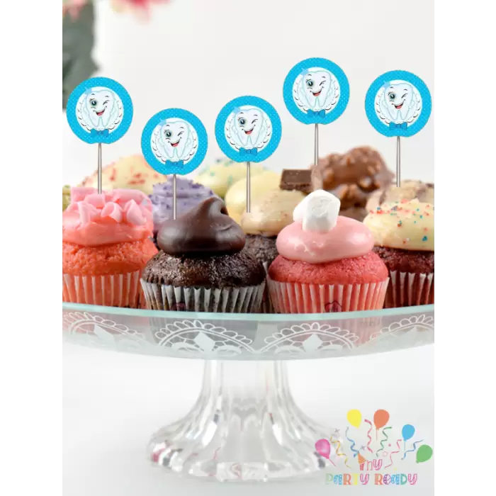 Erkek Bebek Diş Partisi Konsept Süsleme Pasta Cupcake Kürdanı 10lu Diş Buğdayı Süslemesi