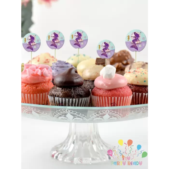 Deniz Kızı Konsept Doğum Günü Partisi Pasta Cupcake Kürdanı 10 lu Deniz Kızı Tema Süsleme