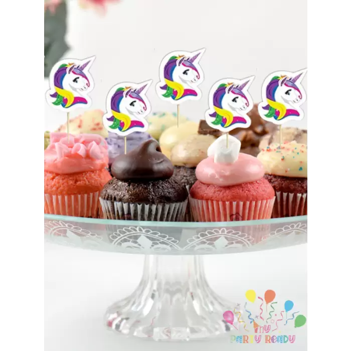 Unicorn Konsept Doğum Günü Partisi Pasta Cupcake Kürdanı 10 lu Unicorn Tema Süsleme