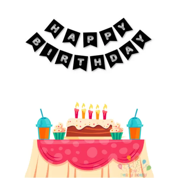 Siyah Renkli Gümüş Yaldızlı Happy Birthday Banner