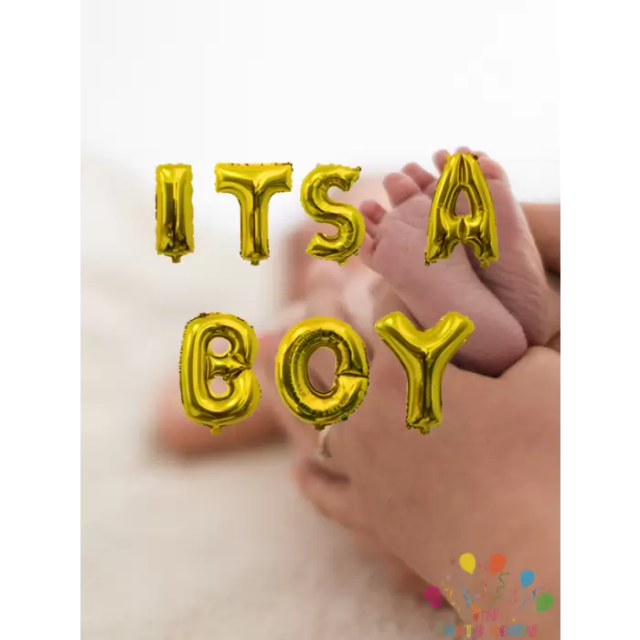 ITS A Boy Folyo Harf Balon Seti 36 cm Gold Renk Erkek Bebek Cinsiyet Partisi ve Yeni Doğum Süsü