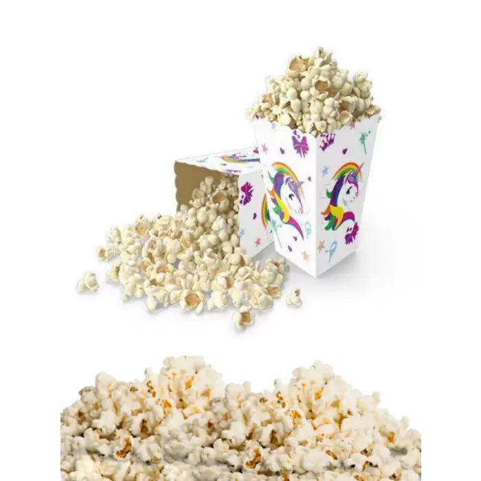 Unicorn Konsept Doğum Günü Partisi Popcorn Mısır Kutusu 8 li Unicorn Tema Süslemesi