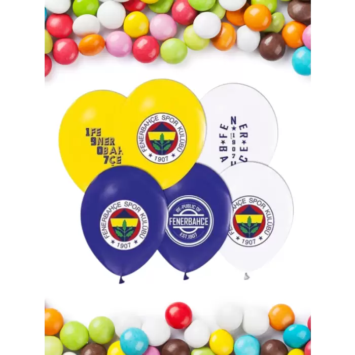 Lisanlı Fenerbahçe Logo Baskılı Balon 10 Adet Sarı Lacivert Beyaz Fenerbahçe Doğum Günü Süsleme