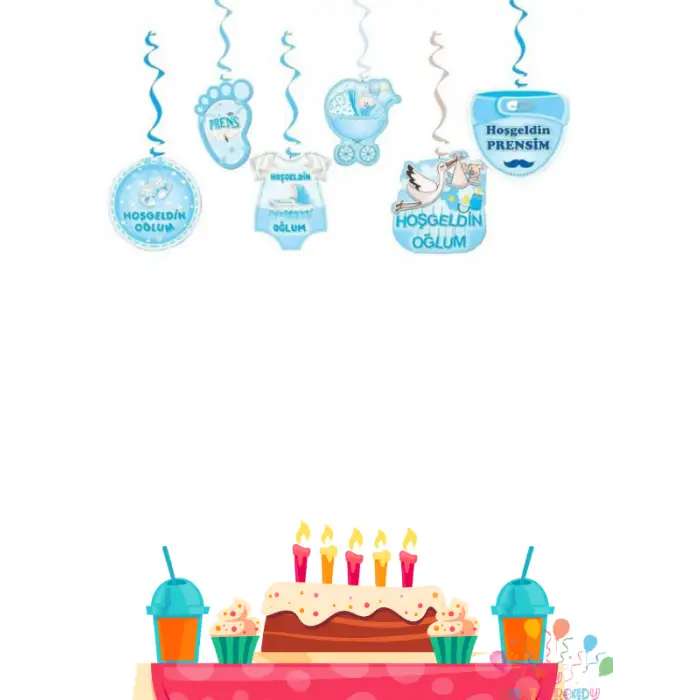 Hoşgeldin Bebeğim Mavi Renk 6 lı Tavan Sarkıt Süs Erkek Bebek Yeni Doğum Süslemesi