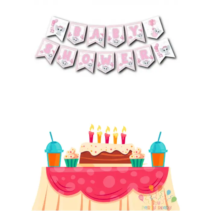 Baby Shower Partisi Pembe Renk Banner Yazısı Kız Bebek Baby Shower Süslemesi 190 cm