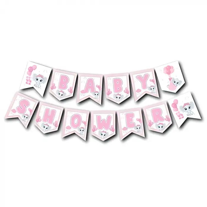 Baby Shower Partisi Pembe Renk Banner Yazısı Kız Bebek Baby Shower Süslemesi 190 cm